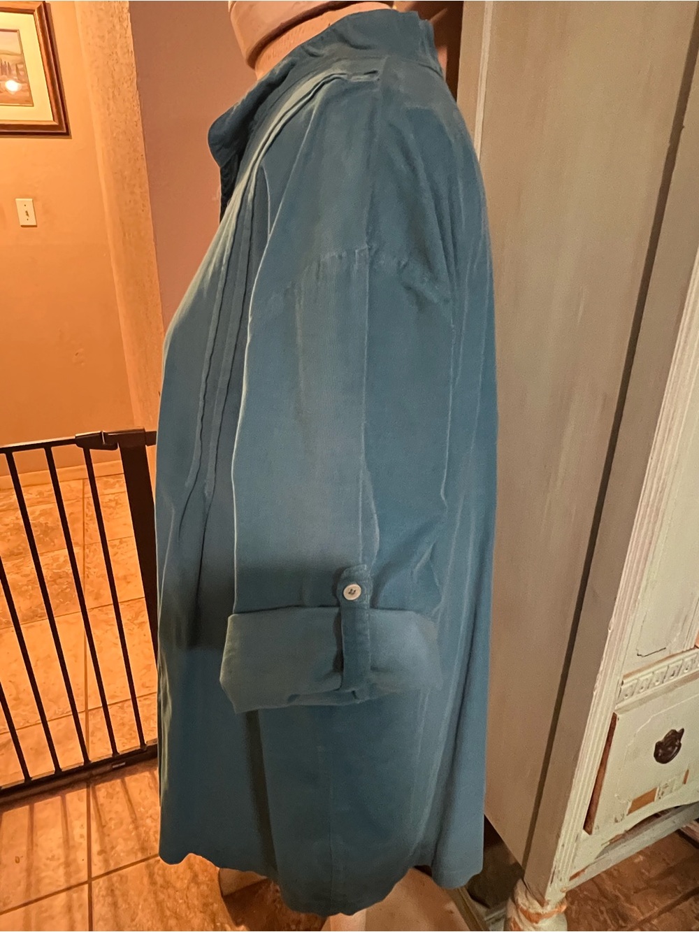 CP Shades Cotton Soft Cord Tunic Shirt Teal Blue Sz Medium Lagenlook Tab Sleeve - Picture 6 of 12